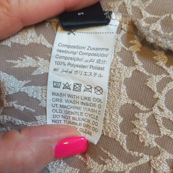 SHEIN strapless tie back halter crop top, taupe tan floral, white fringe S - Picture 8 of 8